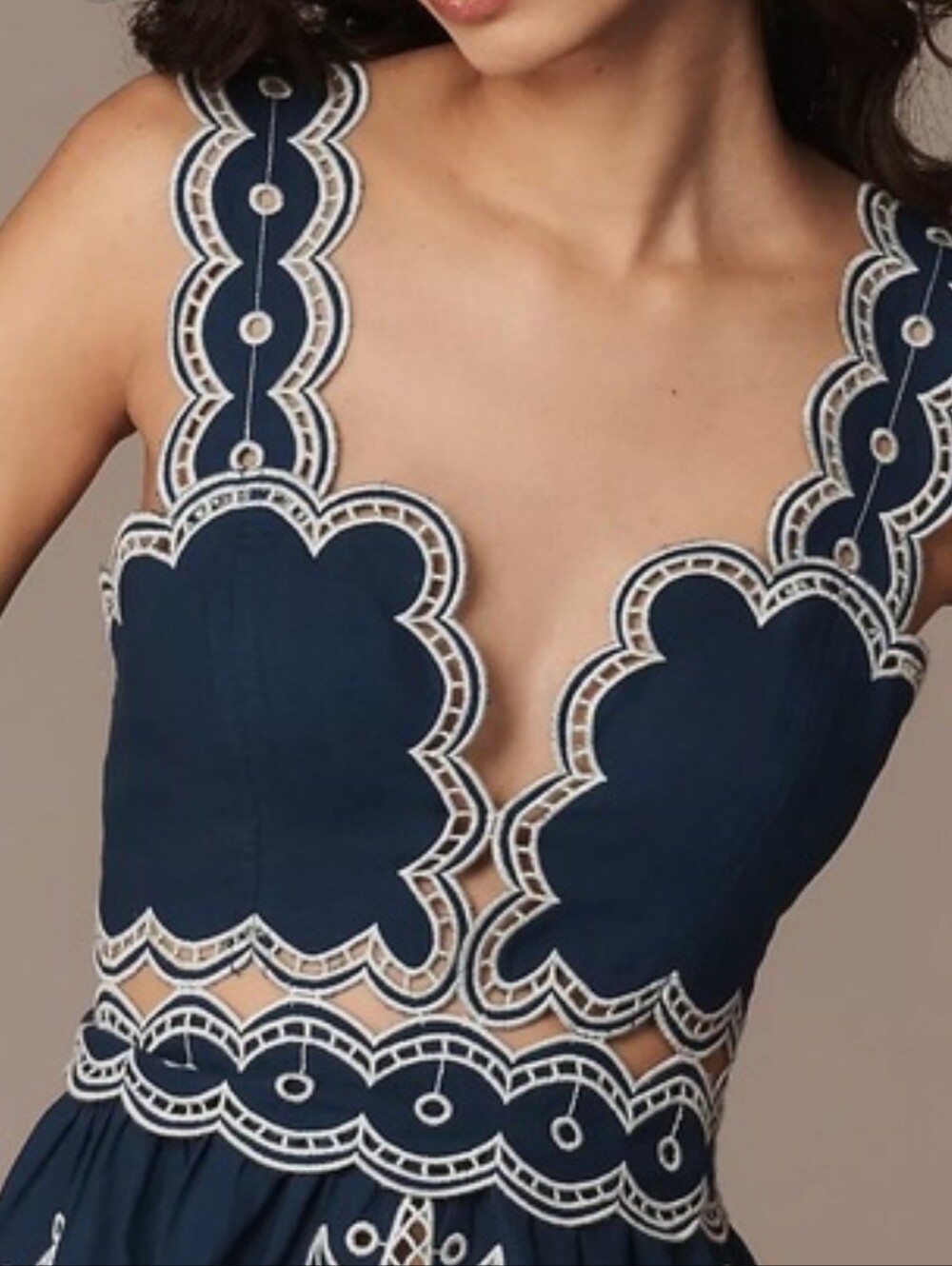 NWT Farm RIO Linen Scallop Lace Cutout Top Large